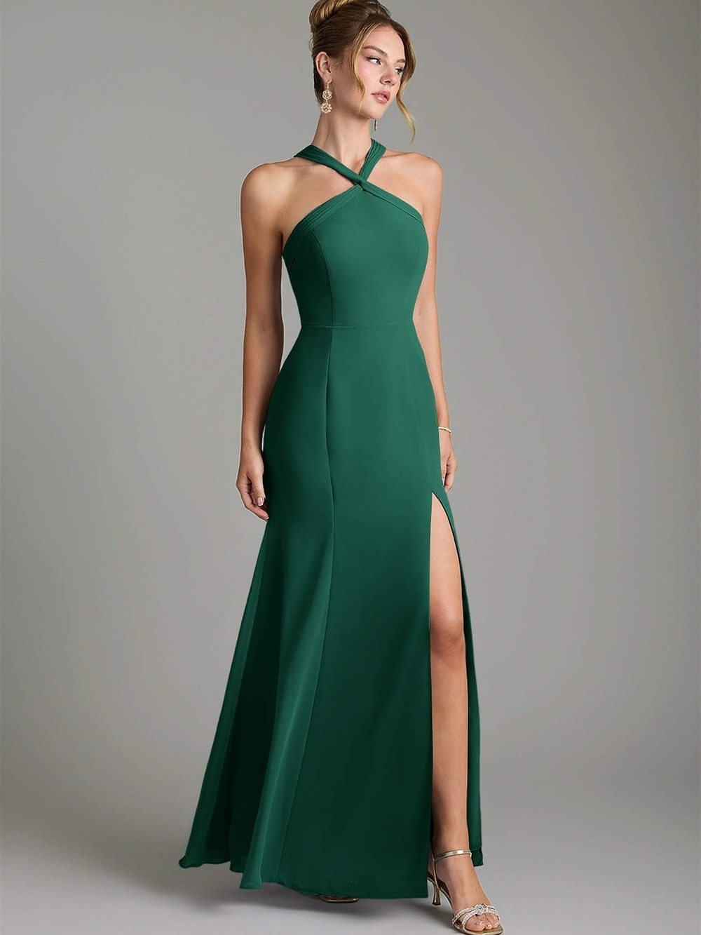 Azazie Rue Emerald A-Line Halter Chiffon Evening Gown Homecoming Formal Dress